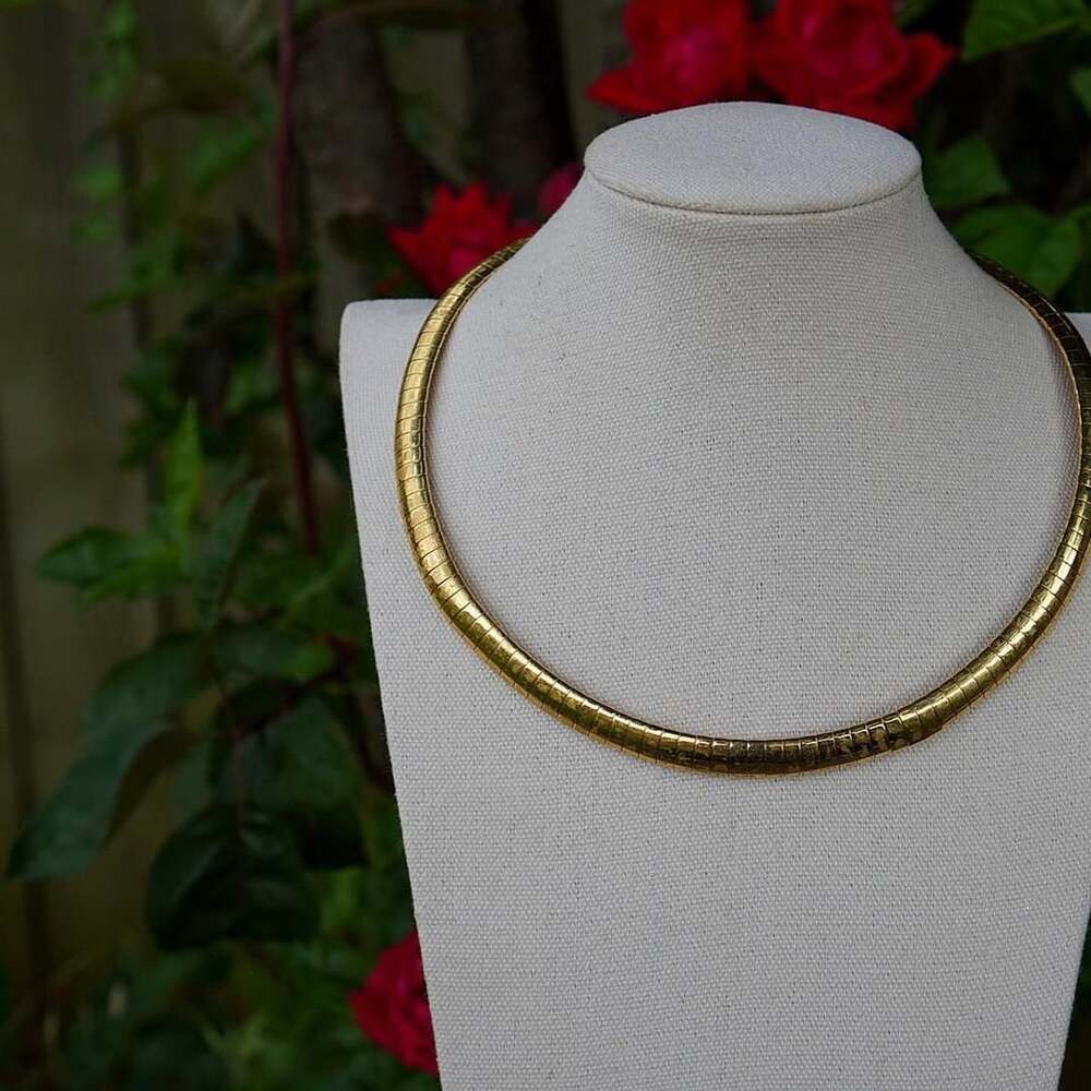 Gold Tone Textured Omega Collar Necklace